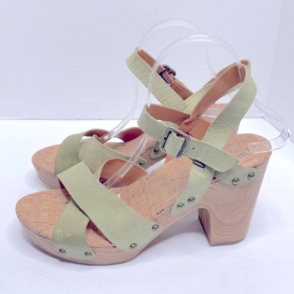 Kork-Ease Drew Leather Cross Banded Platform Sandals Pastel Green Size 10 - Picture 3 of 6